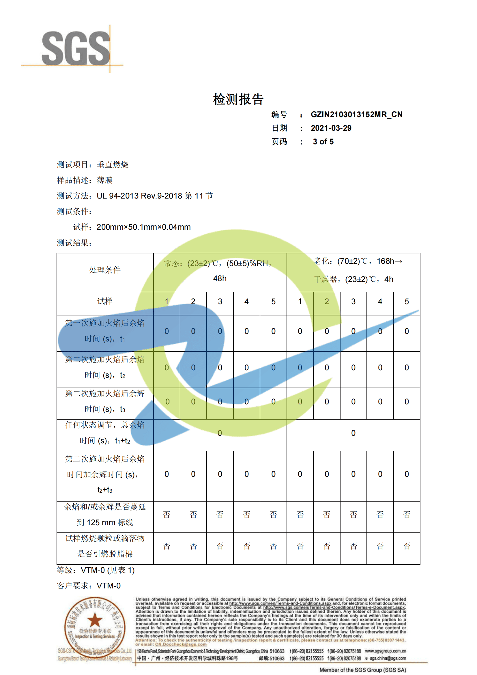 防水阻燃TPU膜檢測(cè)報(bào)告